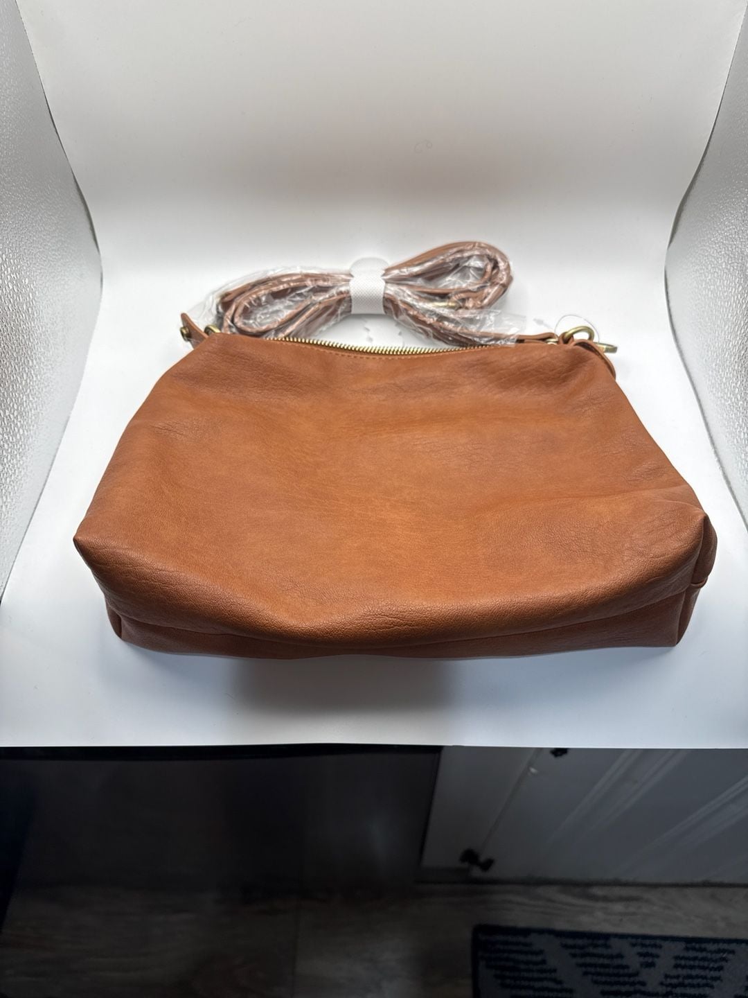 Madison West Brown Vegan Leather Crossbody Hobo Bag with Detachable Strap 2