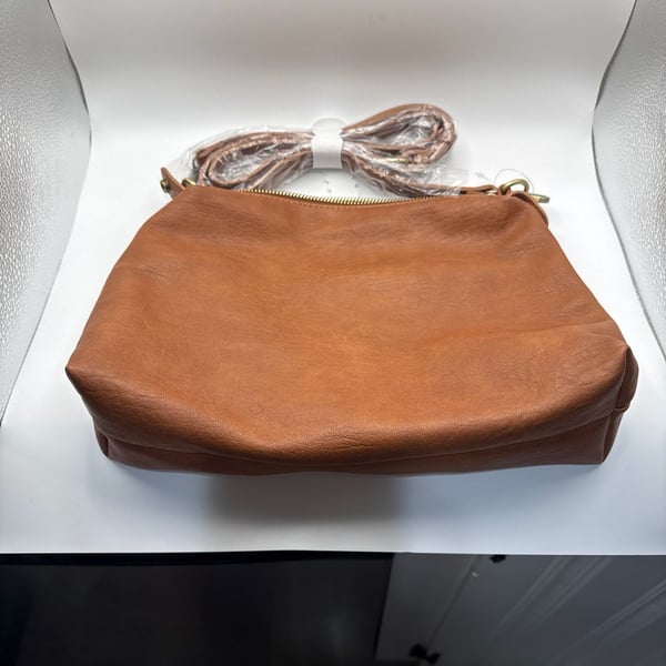 Madison West Brown Vegan Leather Crossbody Hobo Bag with Detachable Strap