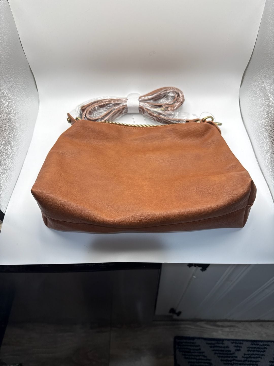 Madison West Brown Vegan Leather Crossbody Hobo Bag with Detachable Strap 3