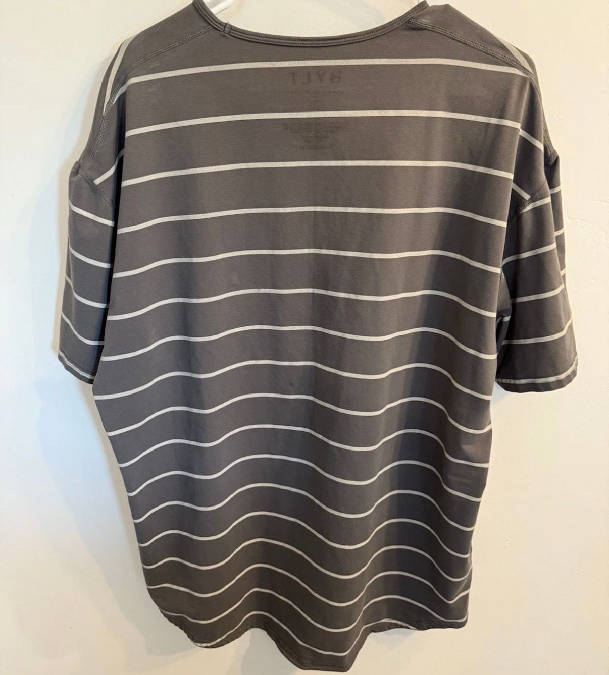 BYLT Basics Lux Blend Drop-Cut Striped Crew Neck Shirt in Gray 3
