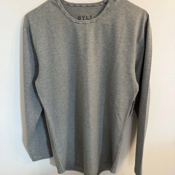 BYLT Basics Drop Cut Long Sleeve Tee in Micro Stripe Gray