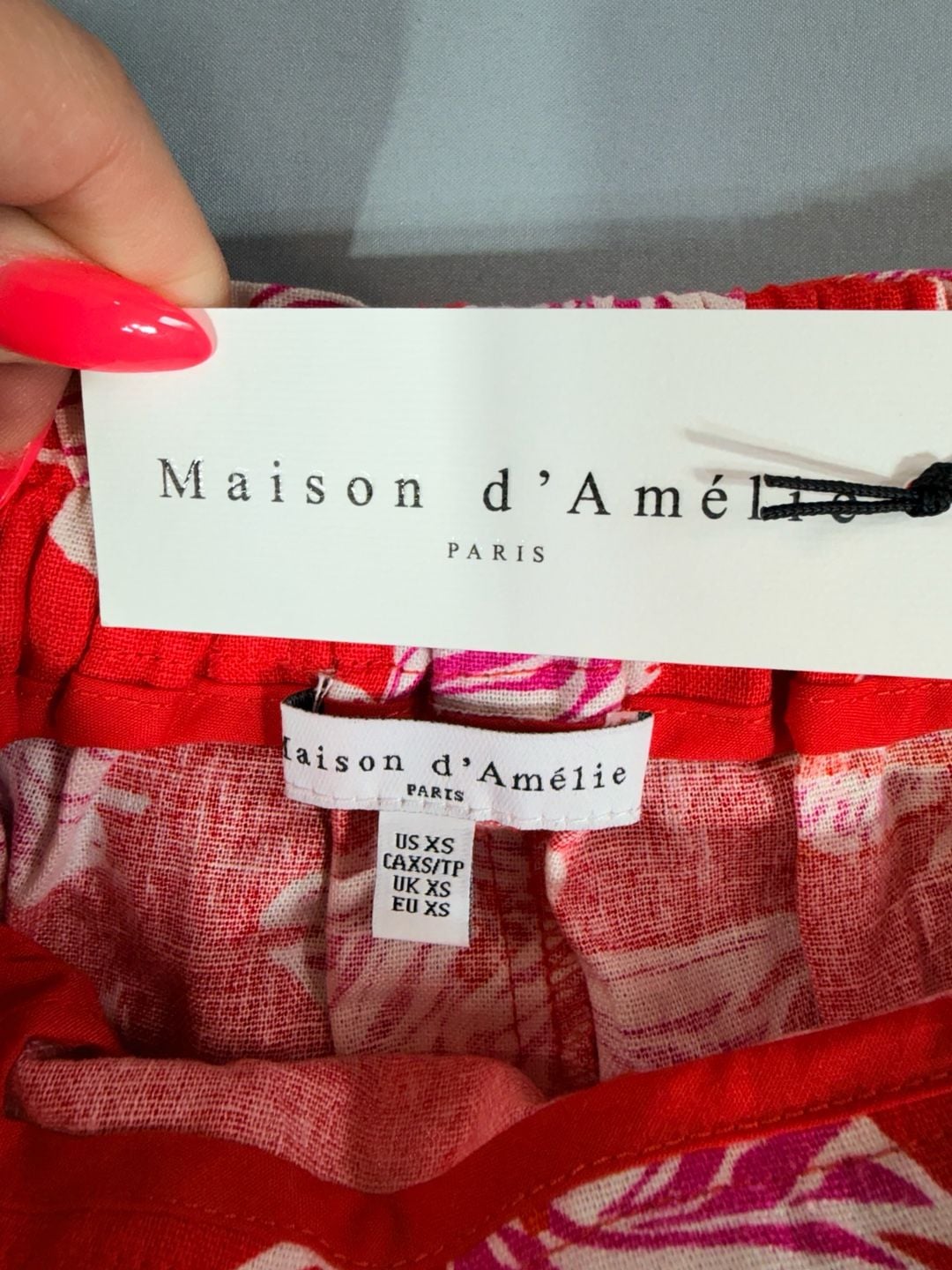Maison d'Amélie Paris NWT Red Floral Beaded Linen Blend Wide Leg Pants Sz XS 8