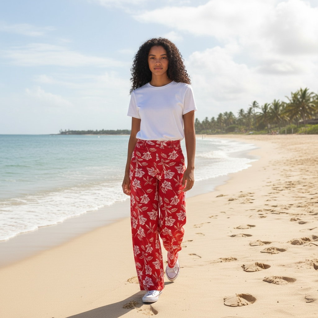 Maison d'Amélie Paris NWT Red Floral Beaded Linen Blend Wide Leg Pants Sz XS 2