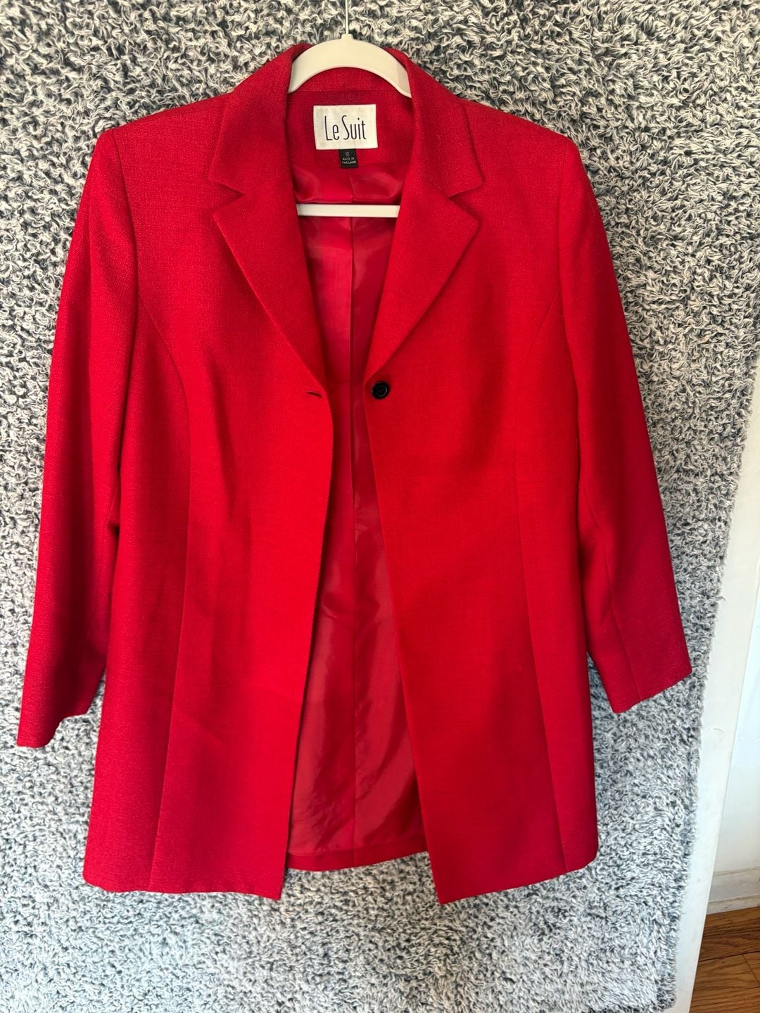 Le Suit Red Single Button Longline Blazer Jacket Size 10 2