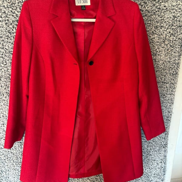 Le Suit Red Single Button Longline Blazer Jacket Size 10