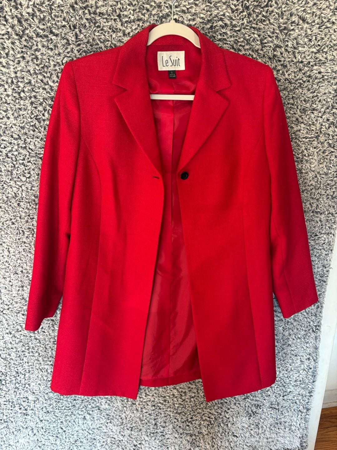 Le Suit Red Single Button Longline Blazer Jacket Size 10 4