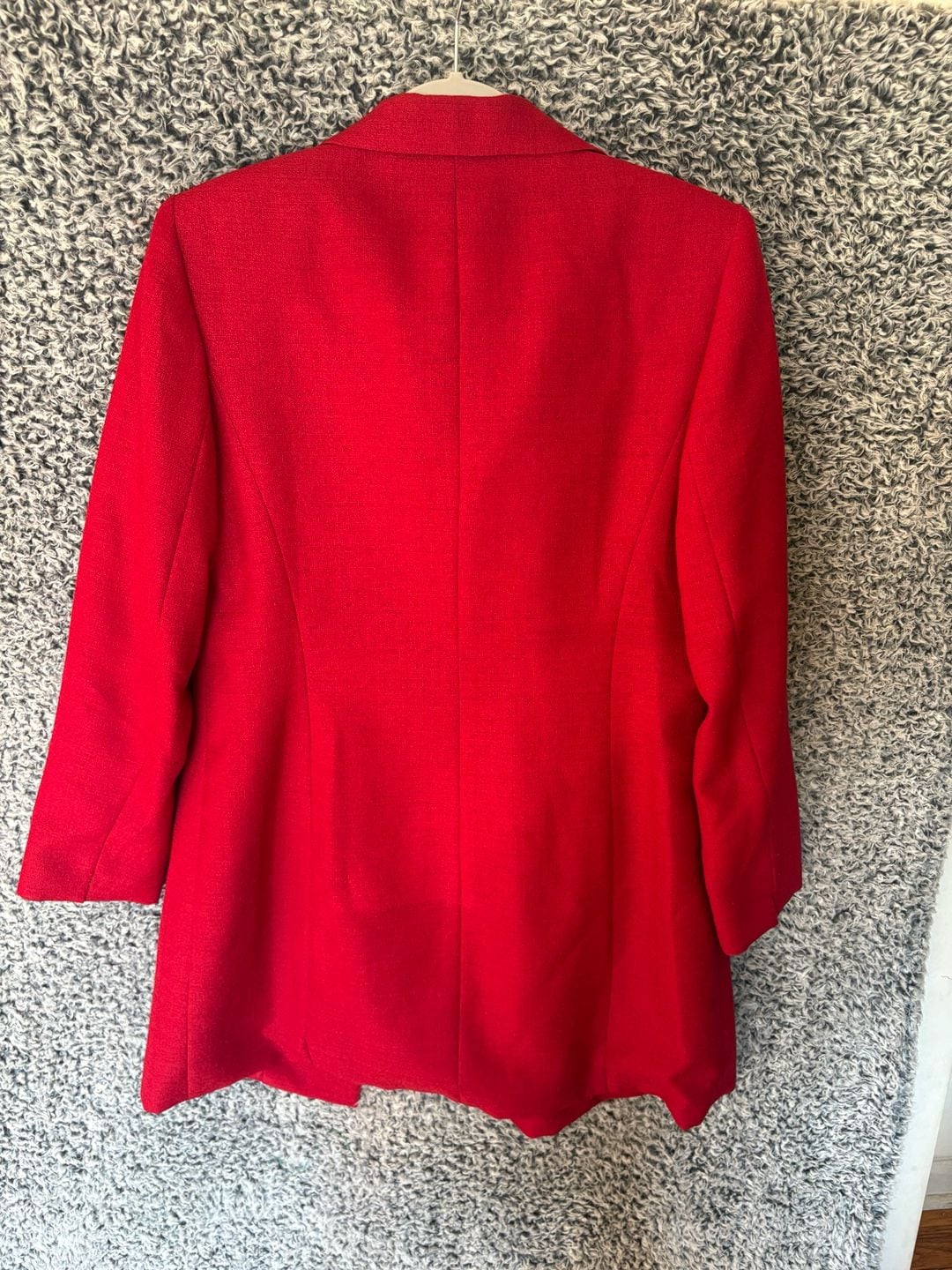 Le Suit Red Single Button Longline Blazer Jacket Size 10 8