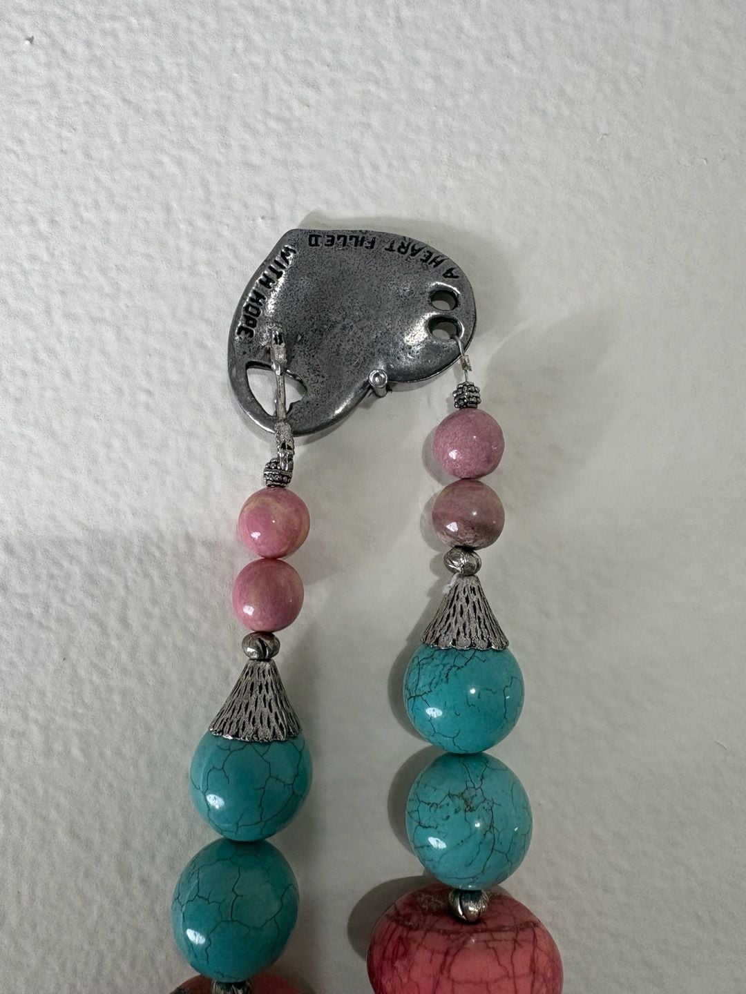 AJD Vintage Natural Turquoise, Coral, & Black Lava Stone Necklace w/ Heart Clasp 6