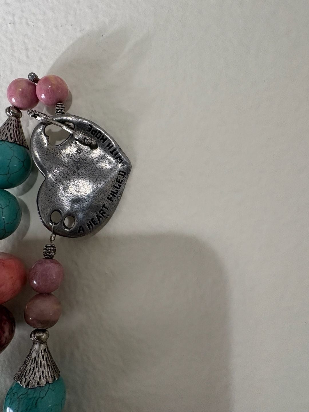 AJD Vintage Natural Turquoise, Coral, & Black Lava Stone Necklace w/ Heart Clasp 7