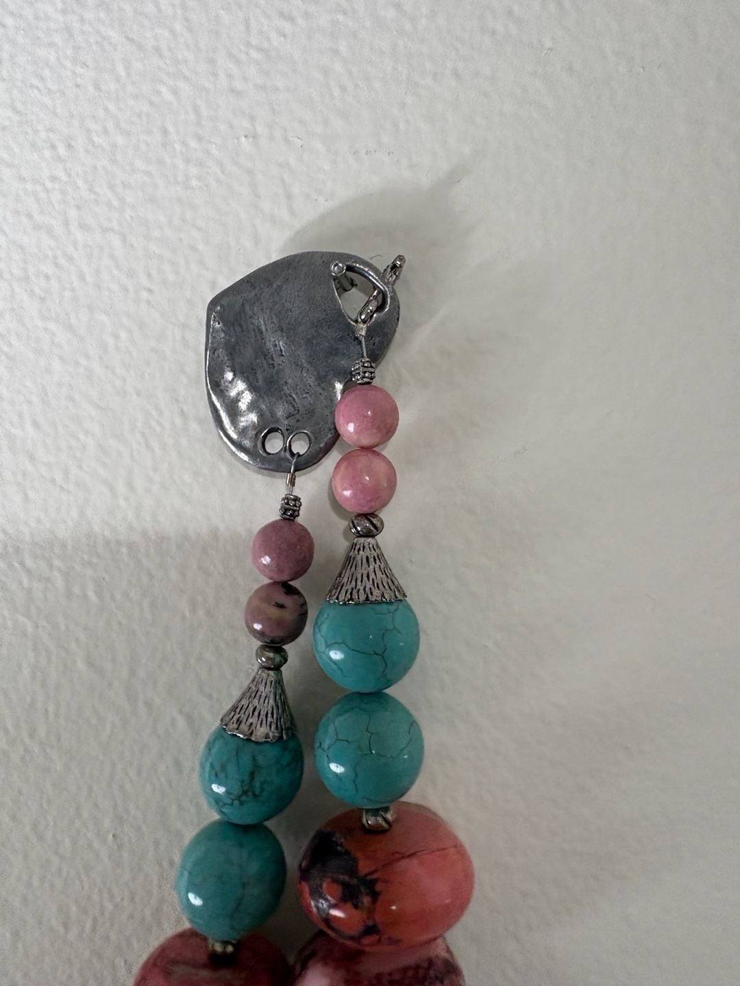 AJD Vintage Natural Turquoise, Coral, & Black Lava Stone Necklace w/ Heart Clasp 8