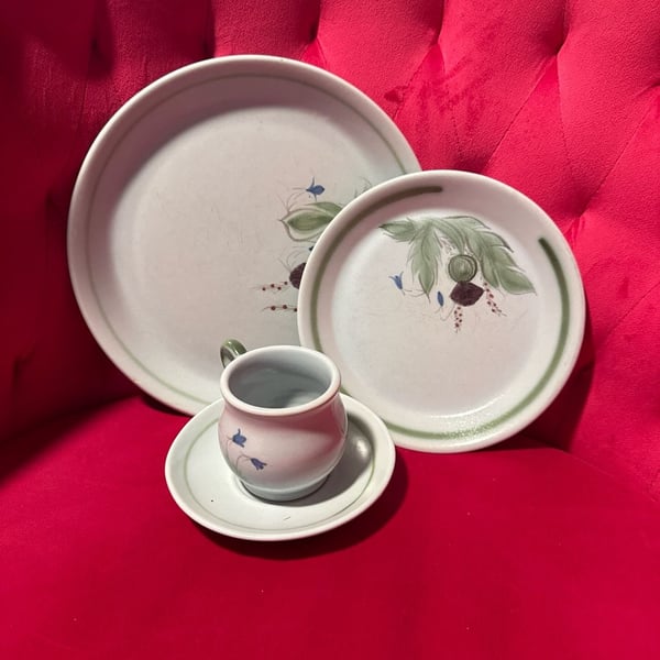 Vintage Buchan Portobello Scotland Thistleware Stoneware 4-Piece Snack Set