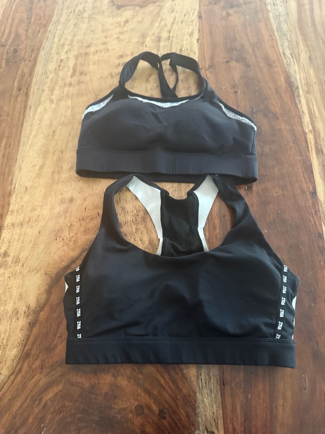 Lot of 2 ZYIA Active Black Sports Bras: Game Day and Grid Mesh Strappy M 1