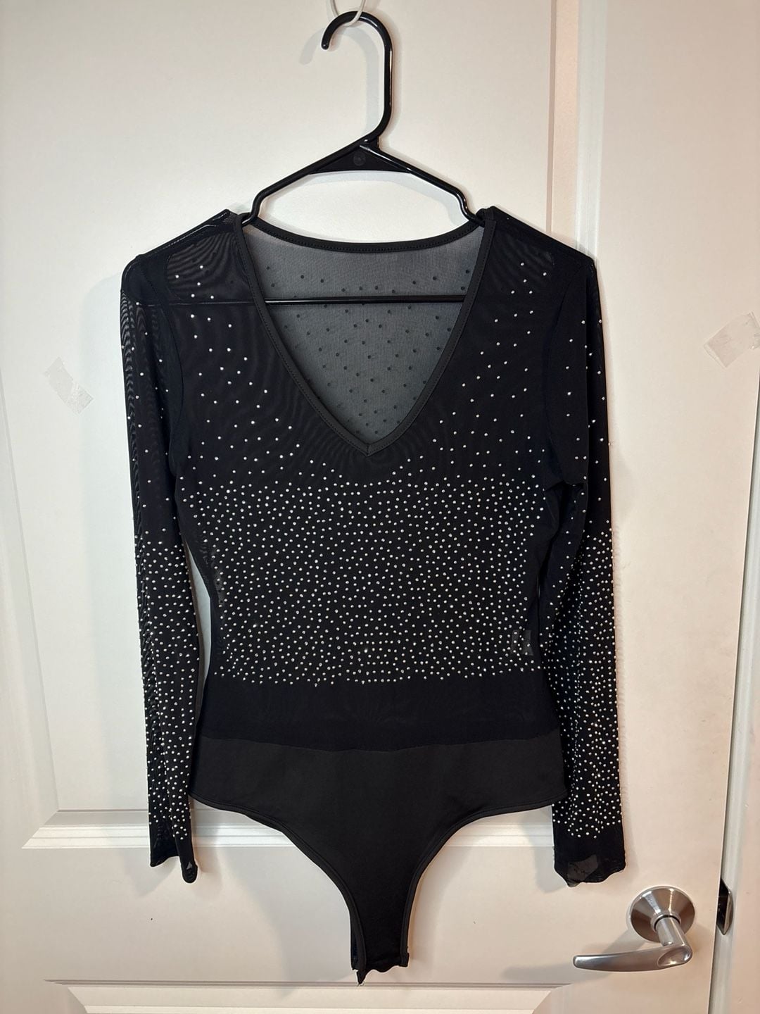 Talent Rhinestone Studded Mesh Long Sleeve Bodysuit in Black M/L 2
