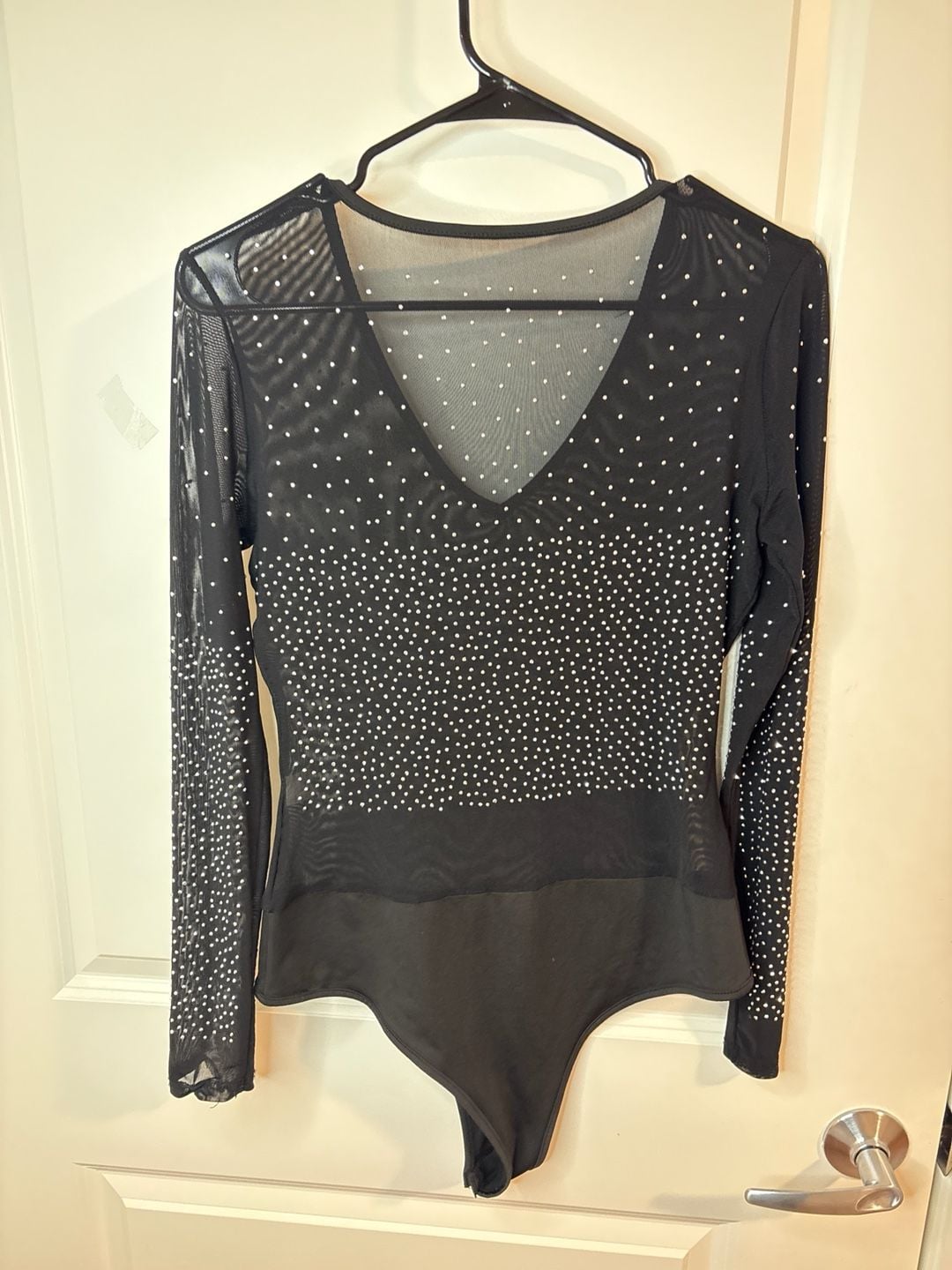 Talent Rhinestone Studded Mesh Long Sleeve Bodysuit in Black M/L 3
