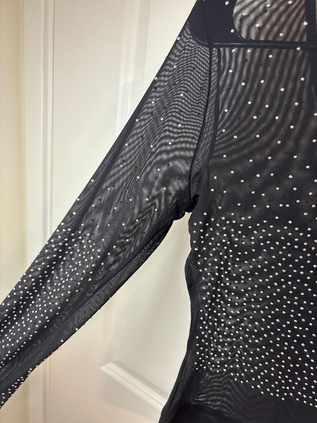 Talent Rhinestone Studded Mesh Long Sleeve Bodysuit in Black M/L 4