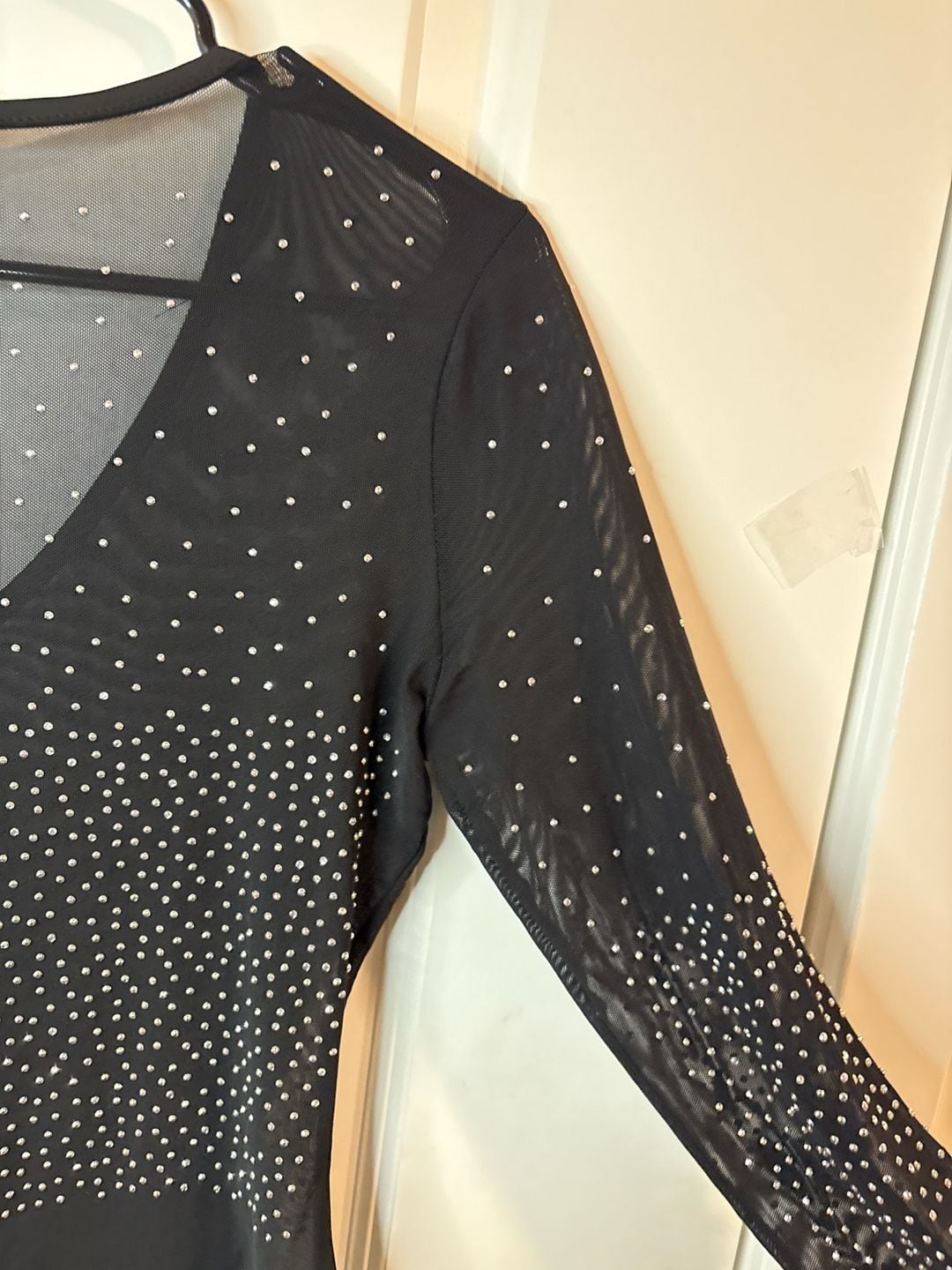 Talent Rhinestone Studded Mesh Long Sleeve Bodysuit in Black M/L 6
