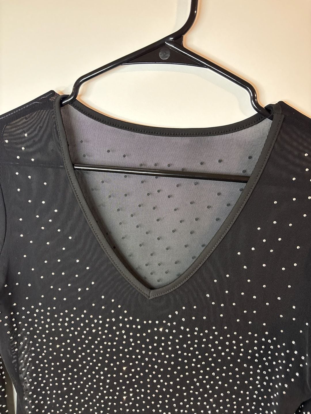 Talent Rhinestone Studded Mesh Long Sleeve Bodysuit in Black M/L 7