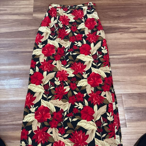 Vintage Jessica Scott Floral Hawaiian Maxi Skirt Button Front Size S