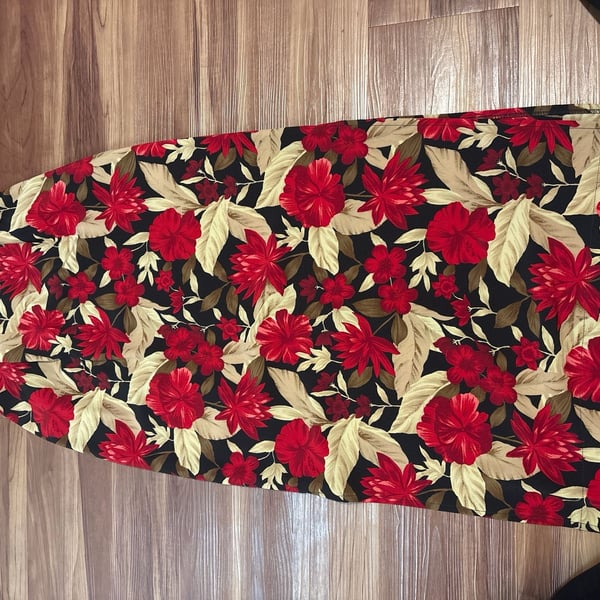 VTG Briggs Red and Black Tropical Hawaiian Floral Maxi Skirt Small USA made