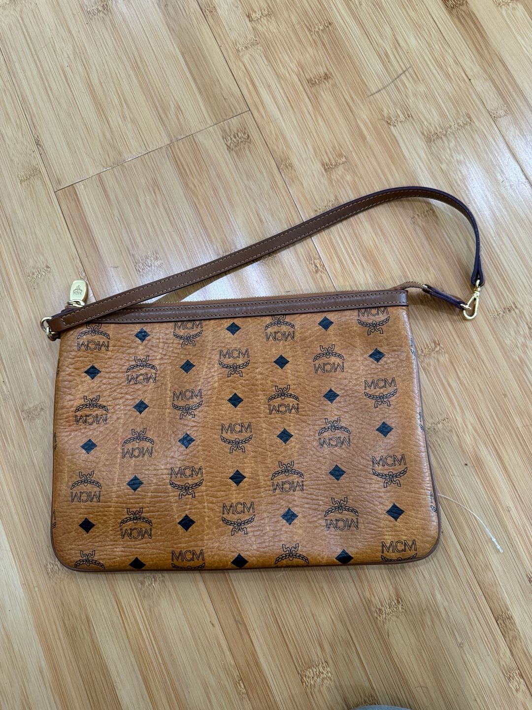 MCM Visetos Monogram Cognac Coated Canvas Pochette Shoulder Bag Pouch 2