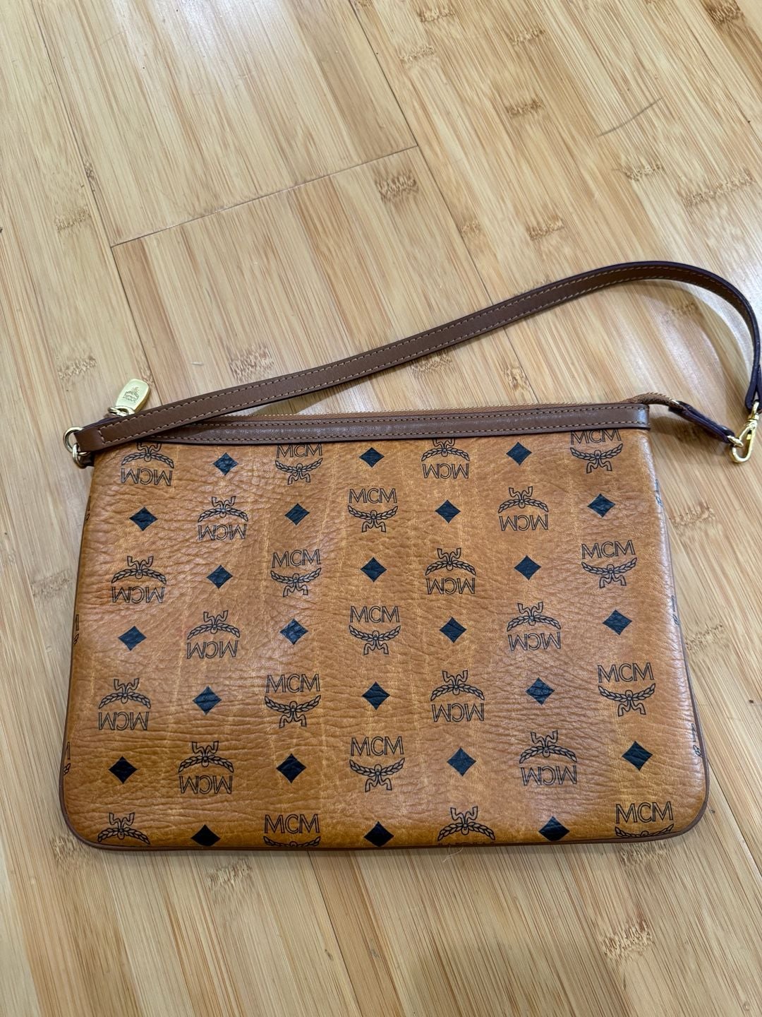 MCM Visetos Monogram Cognac Coated Canvas Pochette Shoulder Bag Pouch 3