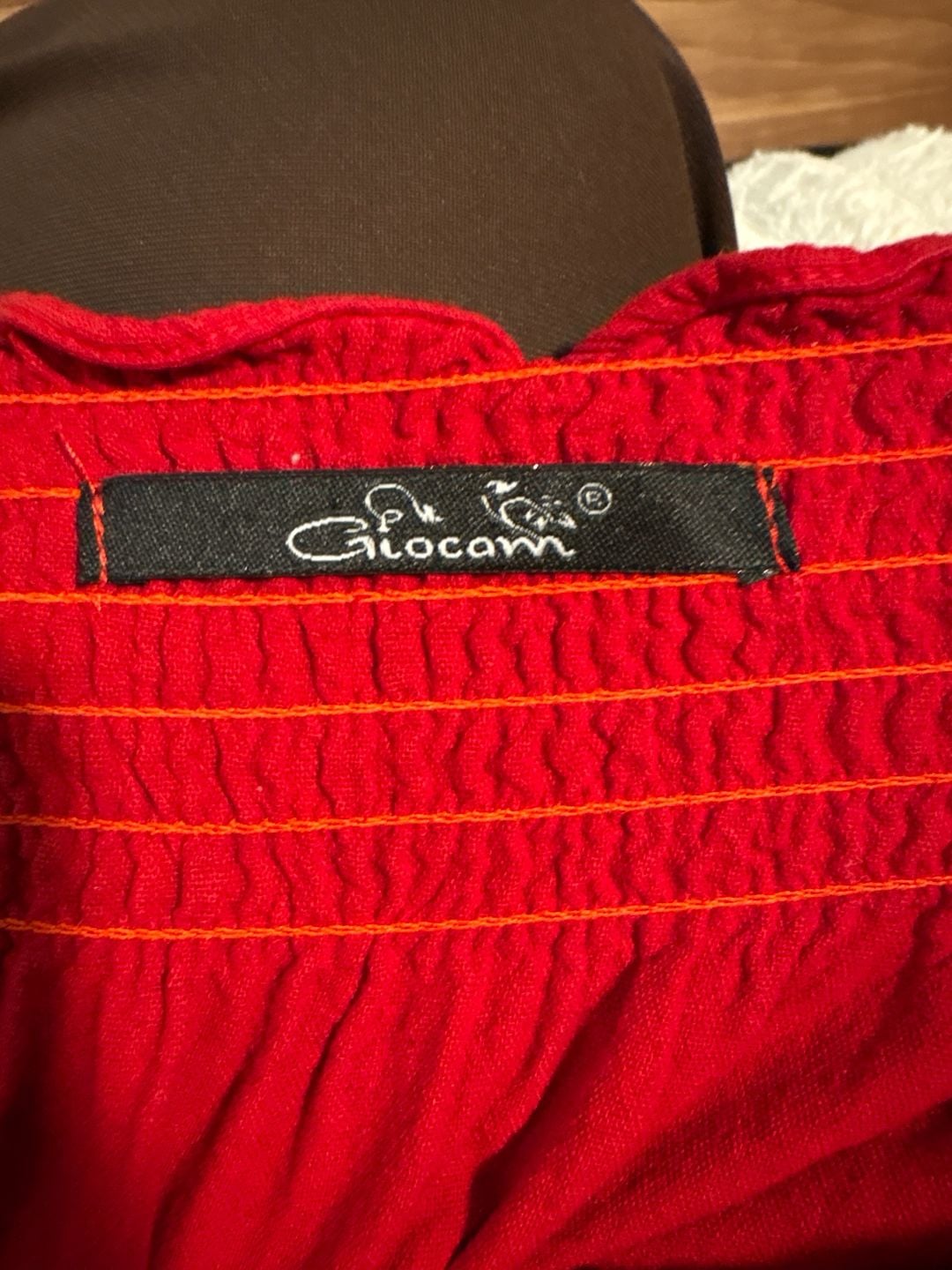 Giocam Red Smocked Milkmaid Crop Top with Puff Sleeves small 3