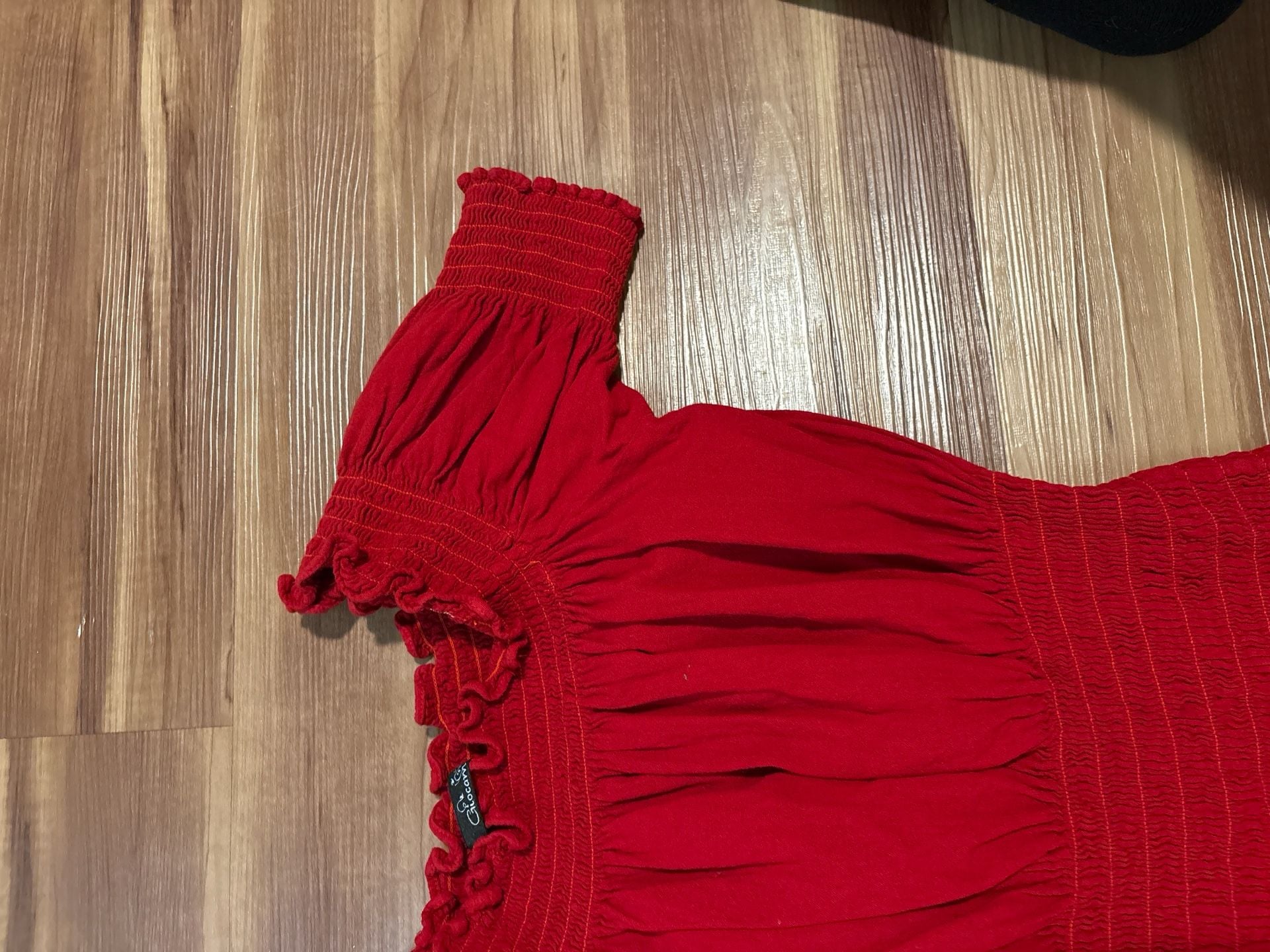 Giocam Red Smocked Milkmaid Crop Top with Puff Sleeves small 5