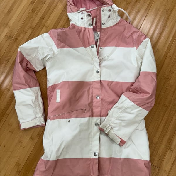 Helly Hansen Women's Pink and White Colorblock Striped Raincoat Hooded Jacket