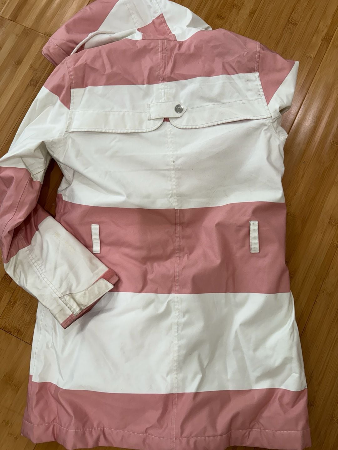 Helly Hansen Women's Pink and White Colorblock Striped Raincoat Hooded Jacket 7