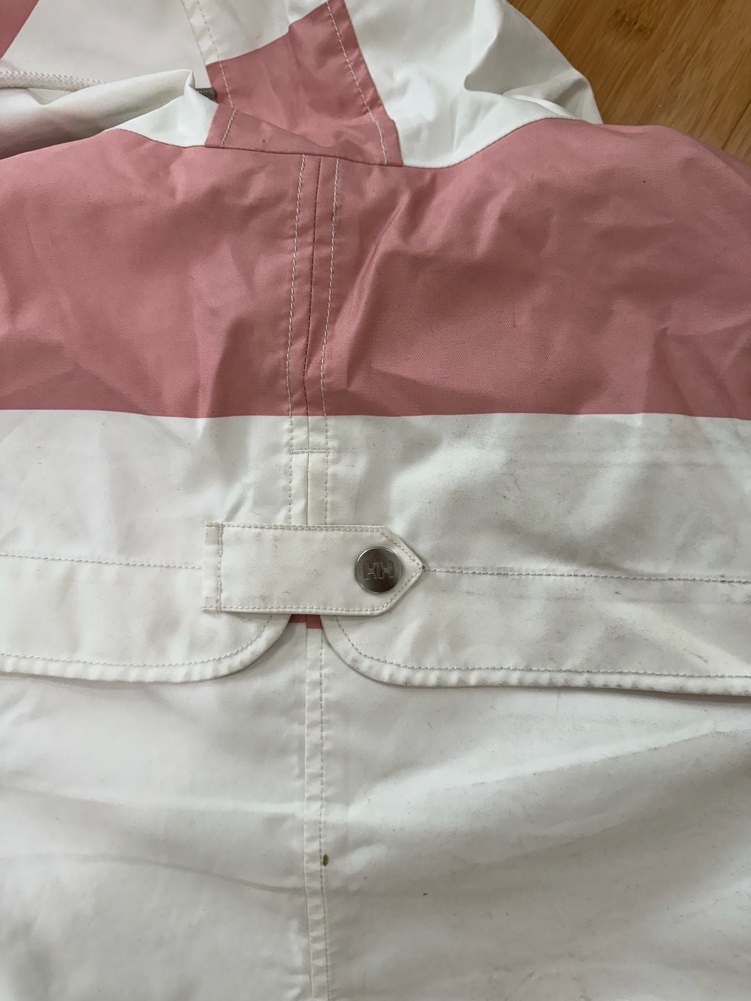 Helly Hansen Women's Pink and White Colorblock Striped Raincoat Hooded Jacket 8