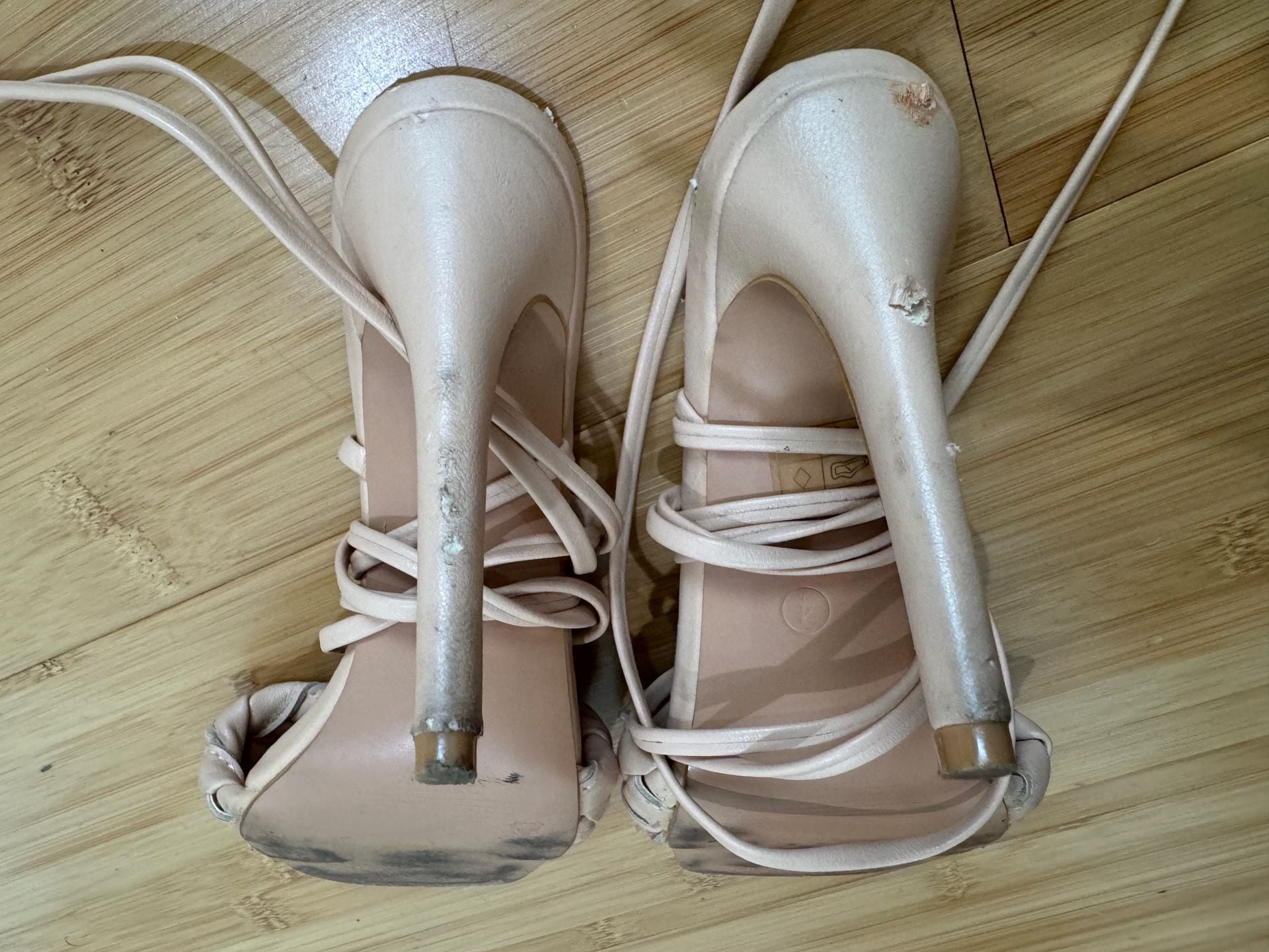 Stelly Braided Wrap Up Square Toe Lace Up Heels - Beige 3