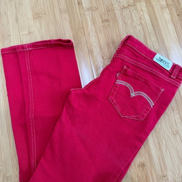 Levi's Red Tab Jeans, Hot Pink Red With Rainbow Pocket, Size 31
