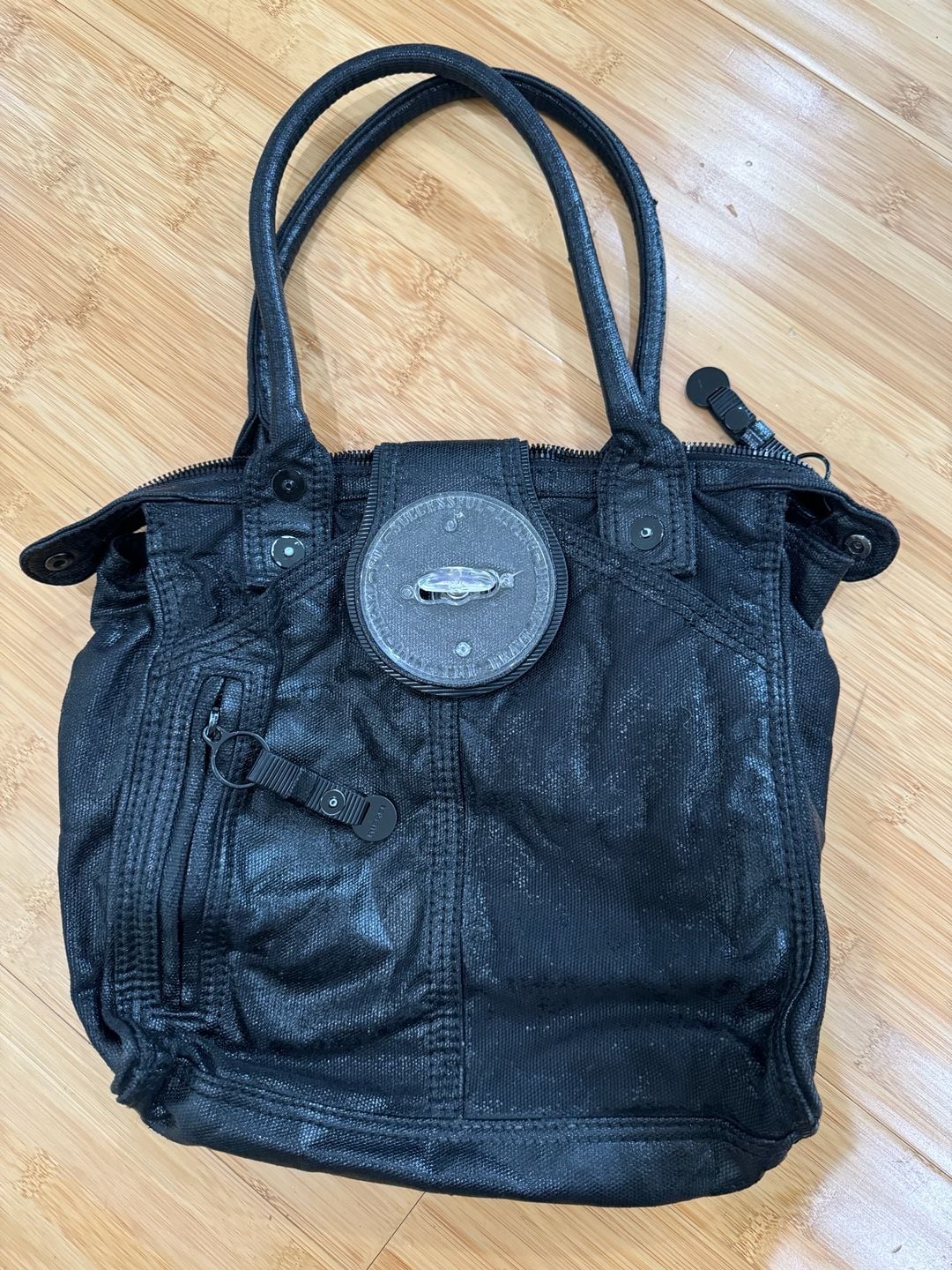 Diesel Vintage Y2K Black Coated Canvas Turn-Lock Tote Bag 2