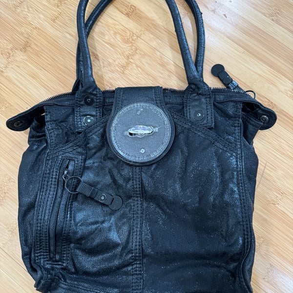 Diesel Vintage Y2K Black Coated Canvas Turn-Lock Tote Bag