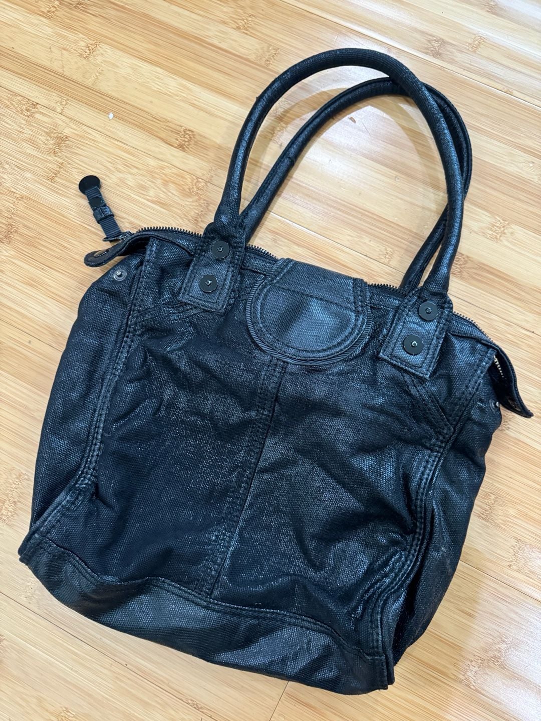 Diesel Vintage Y2K Black Coated Canvas Turn-Lock Tote Bag 5