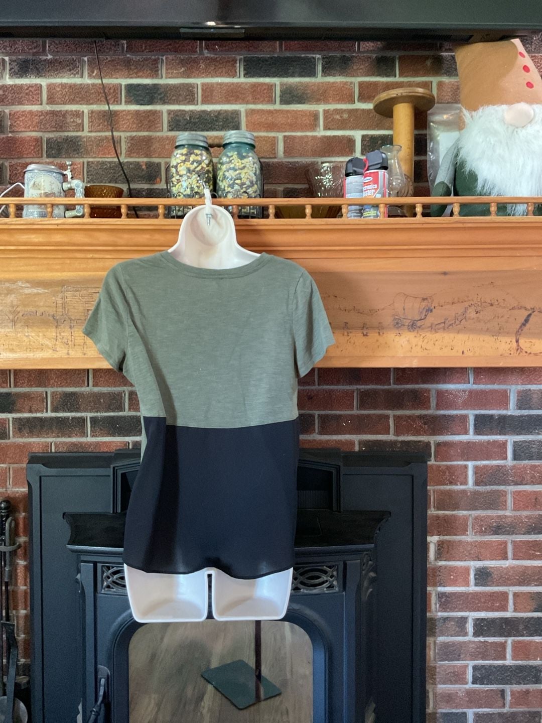 Express Colorblock Mixed Media Tee with Chiffon Hem in Olive and Black 3