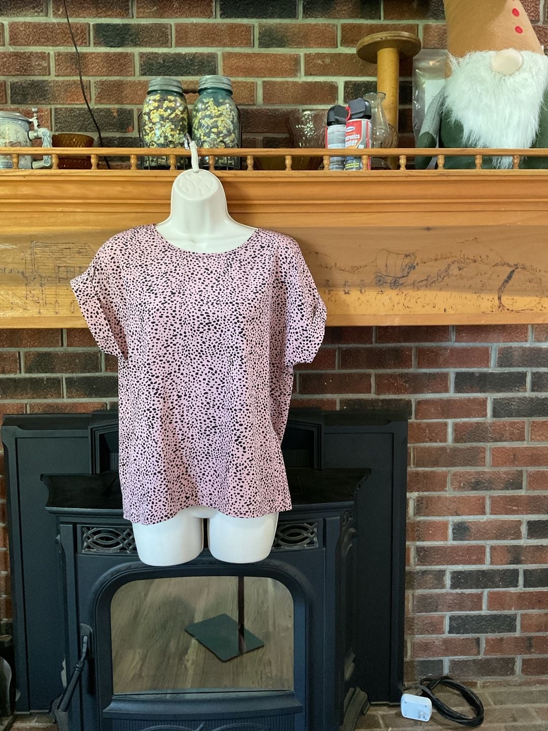 SHEIN Pink Dalmatian Print Short Sleeve Cuff Blouse Size M 2