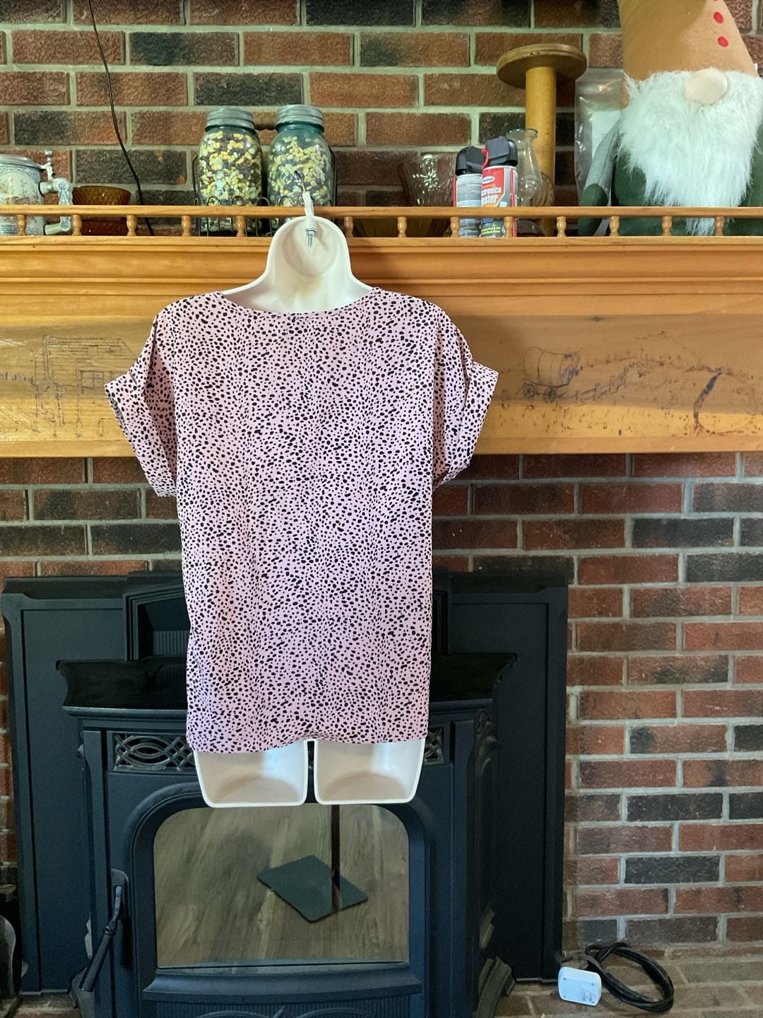 SHEIN Pink Dalmatian Print Short Sleeve Cuff Blouse Size M 3