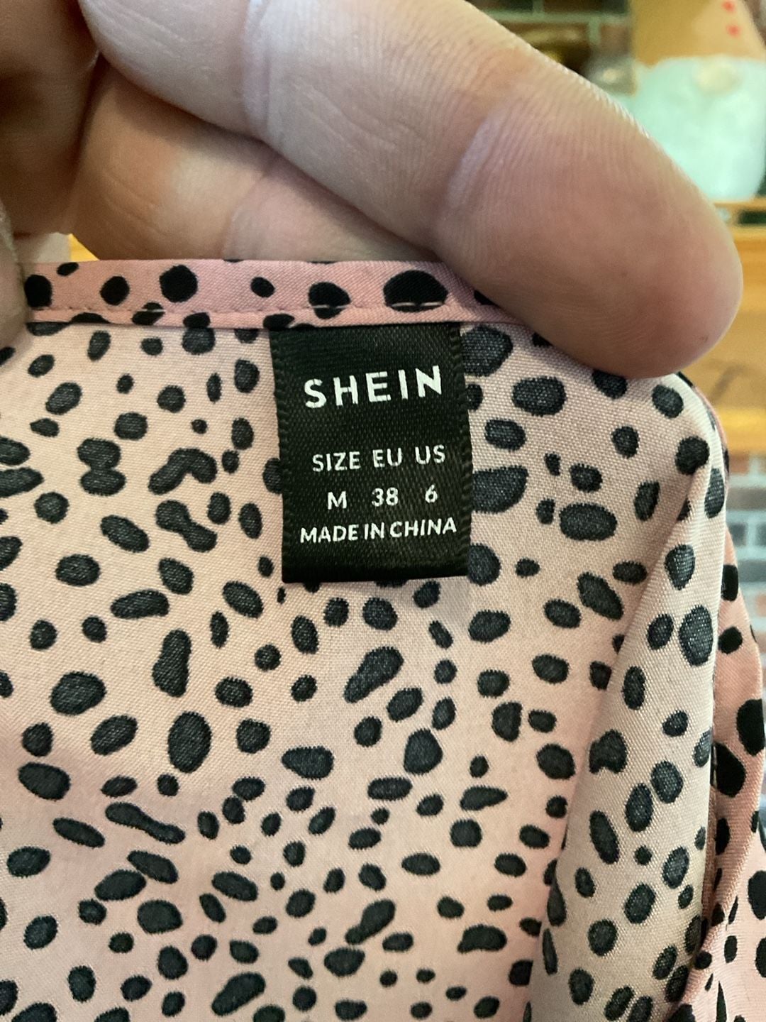 SHEIN Pink Dalmatian Print Short Sleeve Cuff Blouse Size M 4