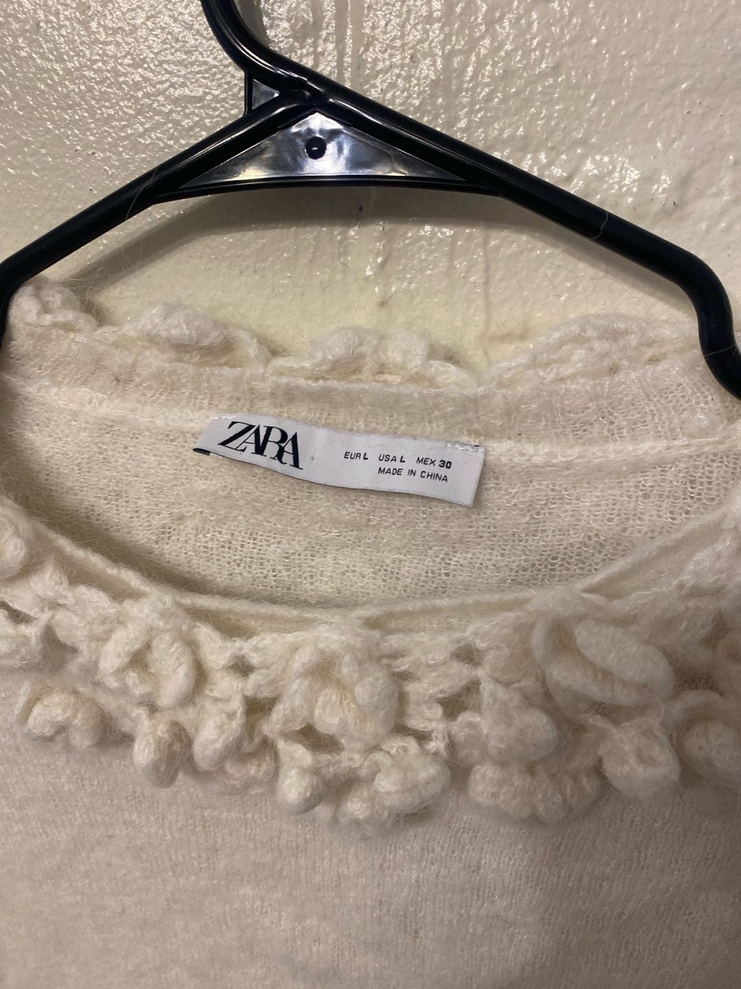 ZARA Mohair Wool Blend Sheer Knit Cropped Sweater with Ruffle Floral Neckline and Cuffs 4