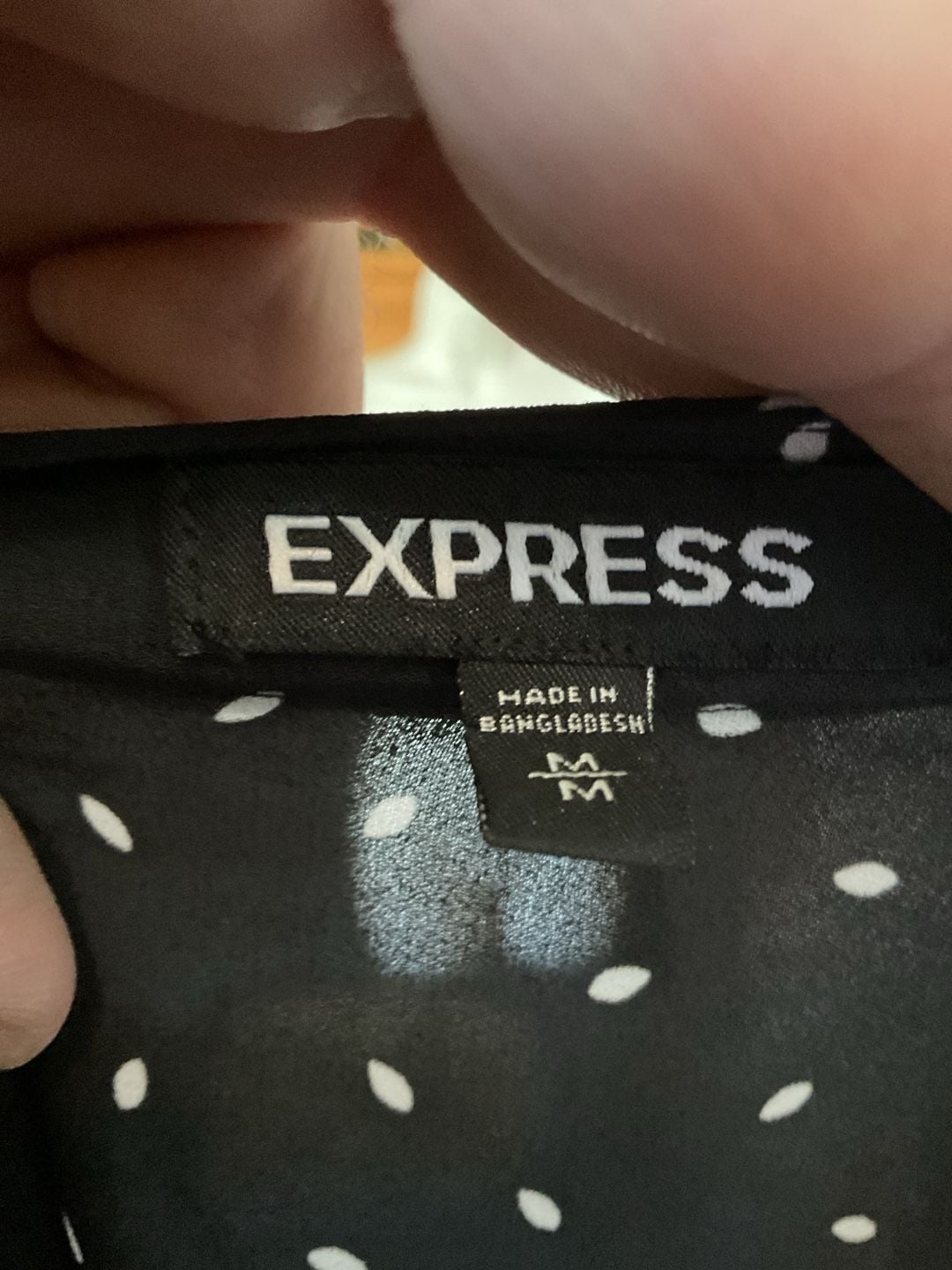 Express Black and White Dotted V-Neck 3/4 Roll-Tab Sleeve Blouse 4