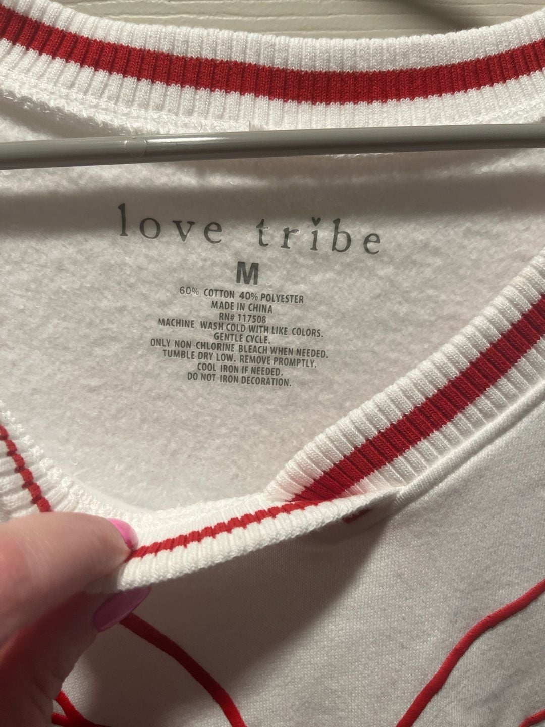 Love Tribe Cherry Bow V-Neck Striped Trim Sweatshirt 3
