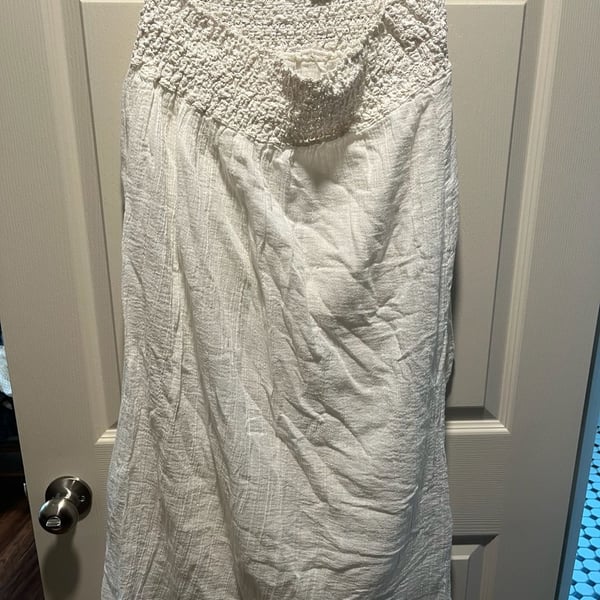 Raviya White Crochet Smocked Waist Crinkle Cotton Maxi Skirt Cover-Up