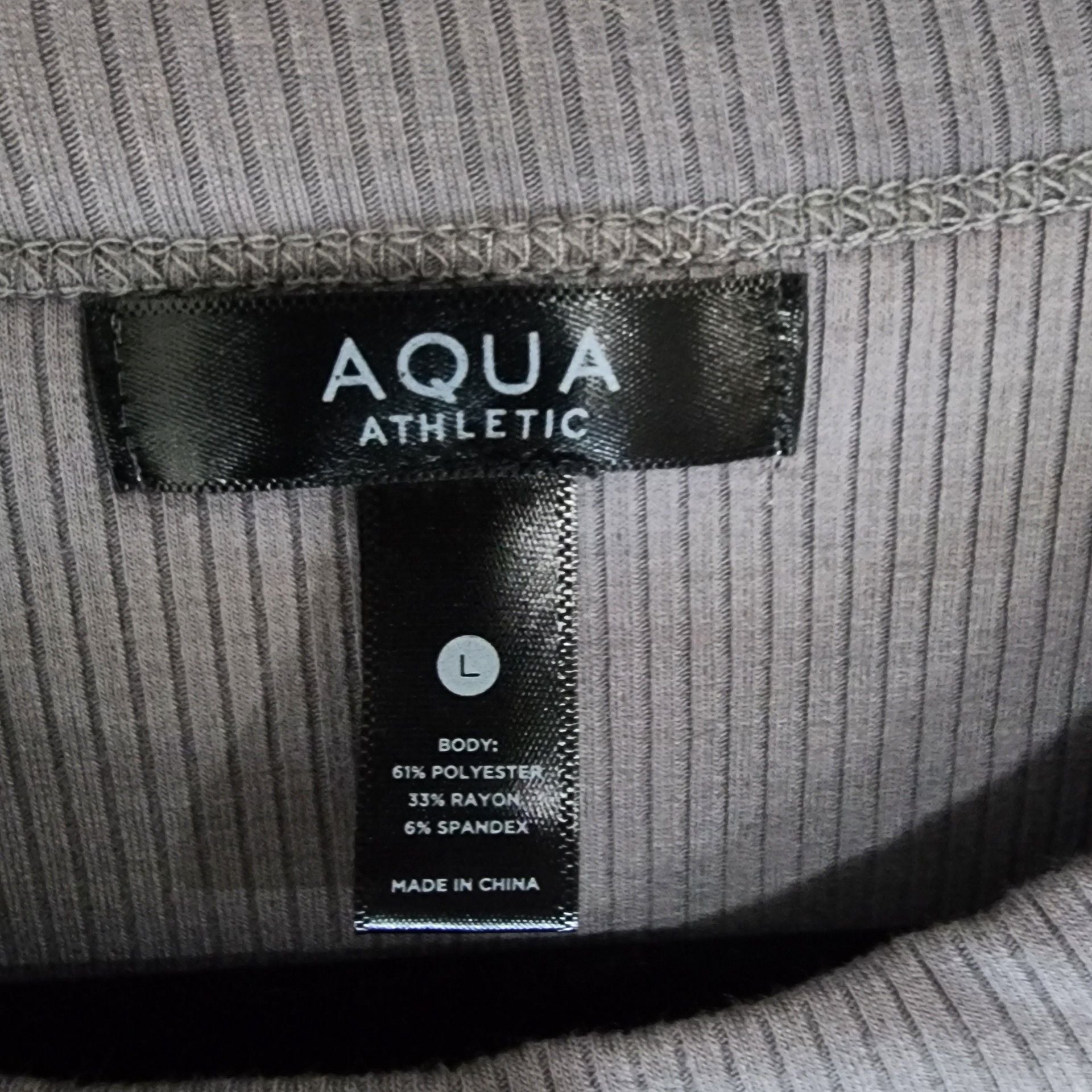 AQUA Athletic Ribbed Shelf Bra Tank Top Storm Front Grey Size L 6