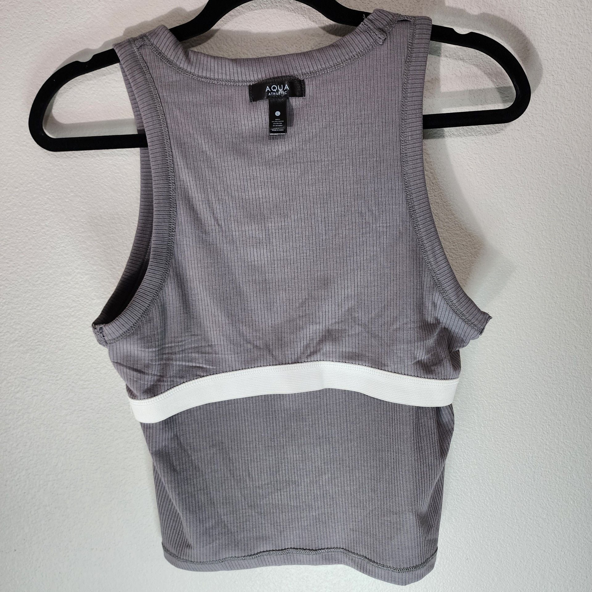 AQUA Athletic Ribbed Shelf Bra Tank Top Storm Front Grey Size L 8