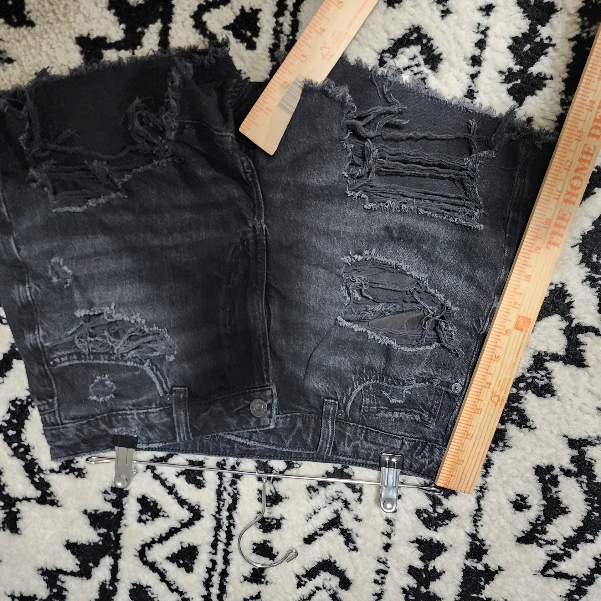 American Eagle Distressed Black Denim Shorts Size 10 7