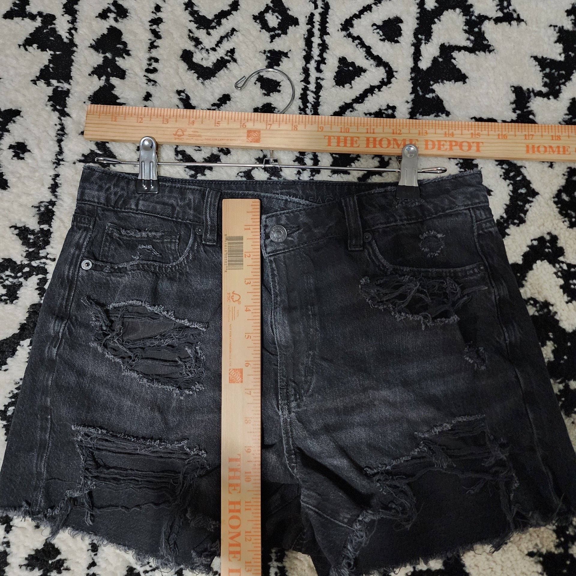 American Eagle Distressed Black Denim Shorts Size 10 8