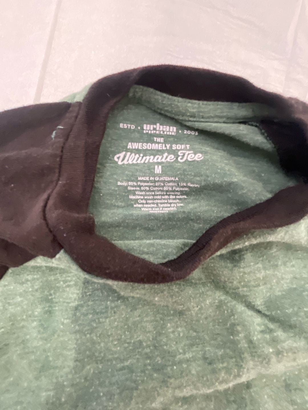 Urban Pipeline Men's Size M Ultimate Tee Long Sleeve Raglan Baseball Shirt Green/Black 3