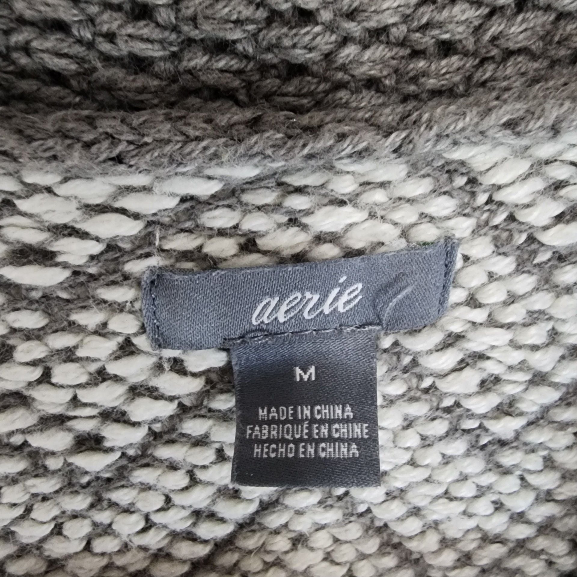 Aerie Chevron Long Open Front Cardigan Sweater Grey White Size M 5