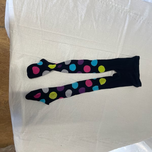Jefferies Socks Girls Giant Polka Dot Cotton Rich Tights Black Multi Color Size 4-6